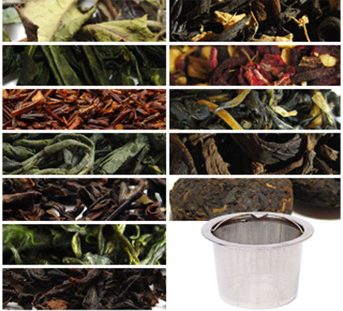 various organic loose leaf teas with a stainless steel filter basket for brewing loose leaf teas