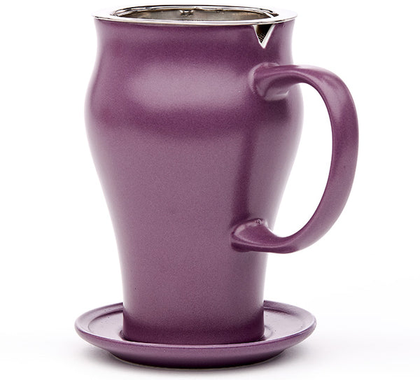 Eggplant Purple Ceramic Coffee Travel mug with handle and black