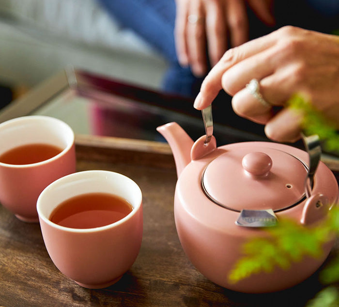 20-oz Satin Teapot: Ceramic Teapot, Stainless Steel Infuser
